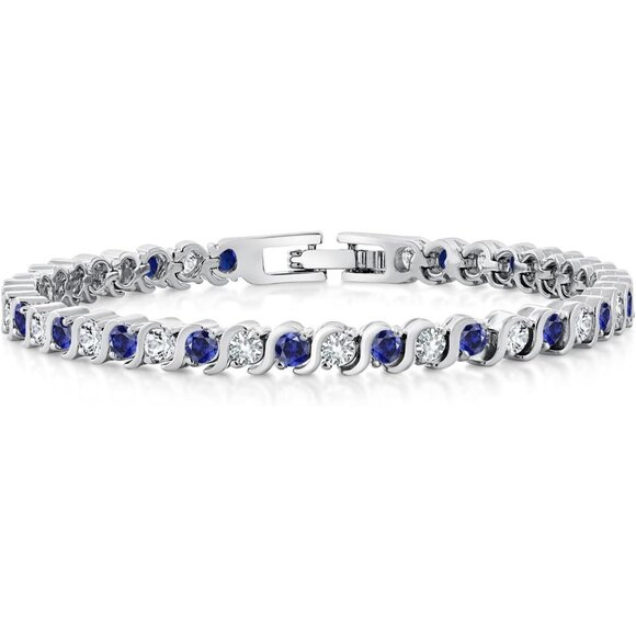 Jewelry - Customizable Blue Sapphire & White CZ Tennis Bracelet | 4.50 Cttw | Size 7 Inch